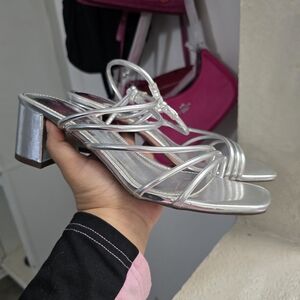 Elegant Silver Strappy Women's Heel Sandals